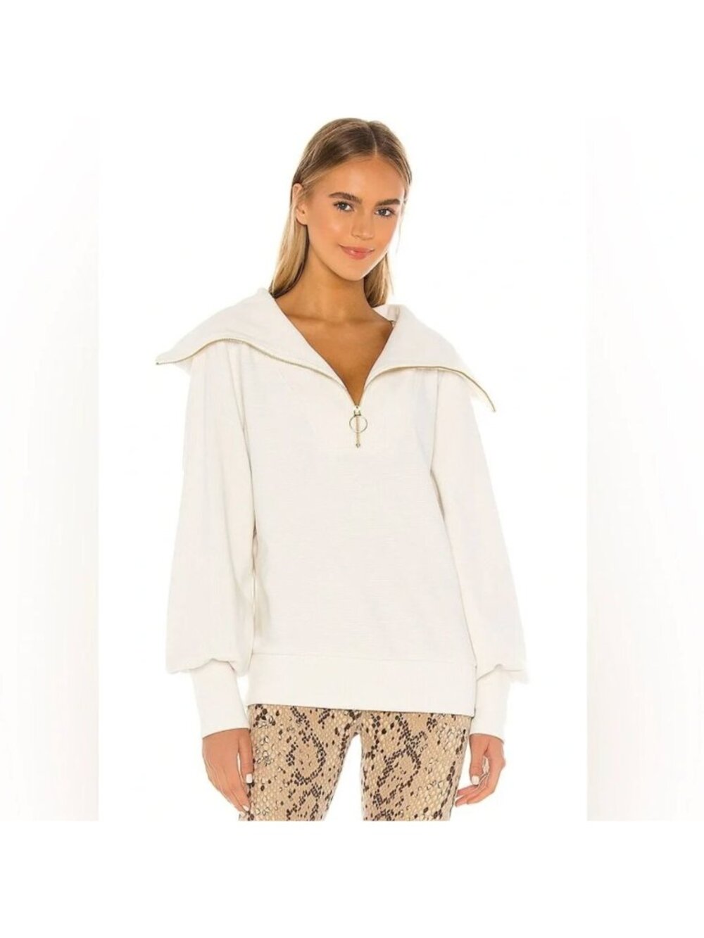 Varley Vine Ribbed Half Zip Pullover Sweatshirt in Ivory M